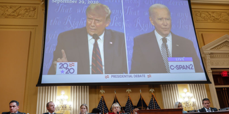 Donald Trump and Joe Biden debate (Photo by Chip SomodevillaGetty Images)