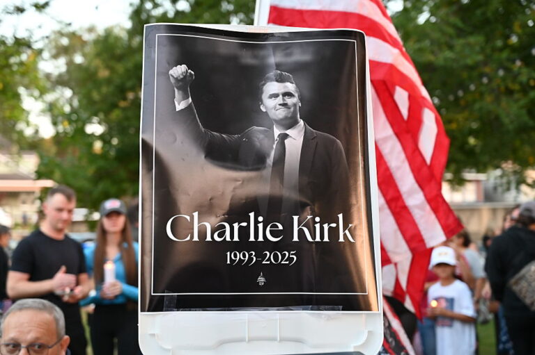 Charlie Kirk shooting: Vigil held in Illinois LEMONT, ILLINOIS - SEPTEMBER 11: Residents of Lemont, Illinois, come together in a serene park setting to pay tribute to Charlie Kirk during a vigil on September 11, 2025.Turning Point USA headquarters was established in Lemont in 2012 by founder Charlie Kirk. (Photo by Jacek Boczarski/Anadolu via Getty Images)
